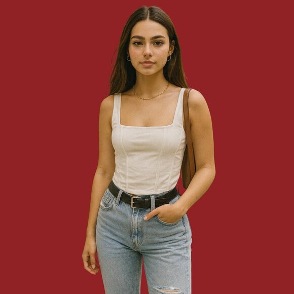 Ambiance Tops - ✨ Ambiance White Corset Tank Top (Size M) | Chic Square Neck Bustier Vibes